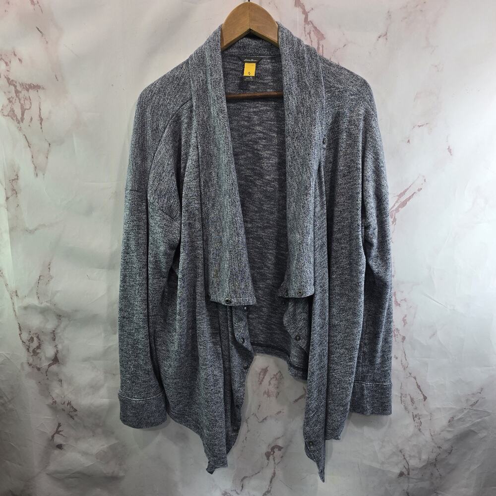 Eddie Bauer Cardigan Womens XL Gray Travex Lightweight Sweater Topper Open Wrap